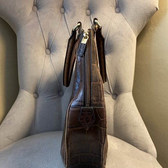 Brooks Brothers Brown Genuine Leather Crocodile-Embossed Women's Bag - Picture 2 of 8